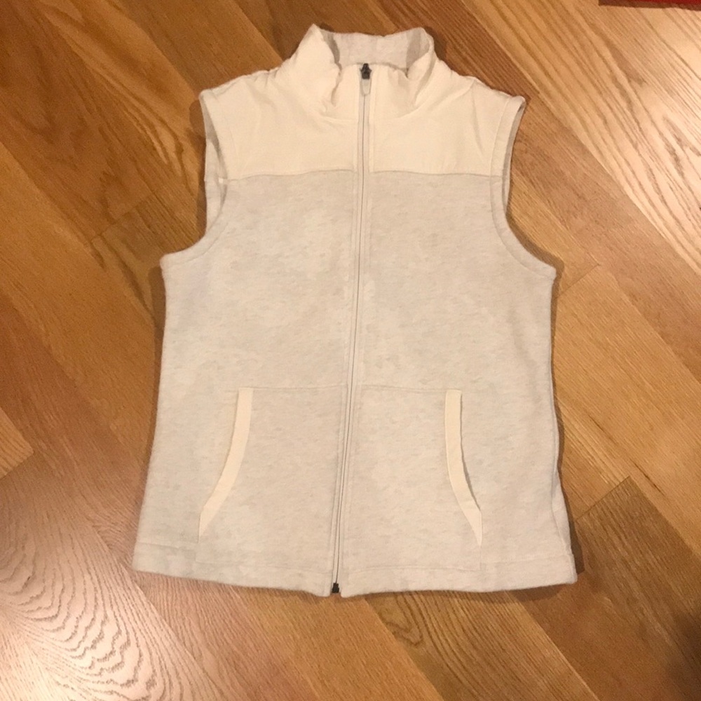 Talbots Sweatshirt Zipper Vest Small Cream Gray